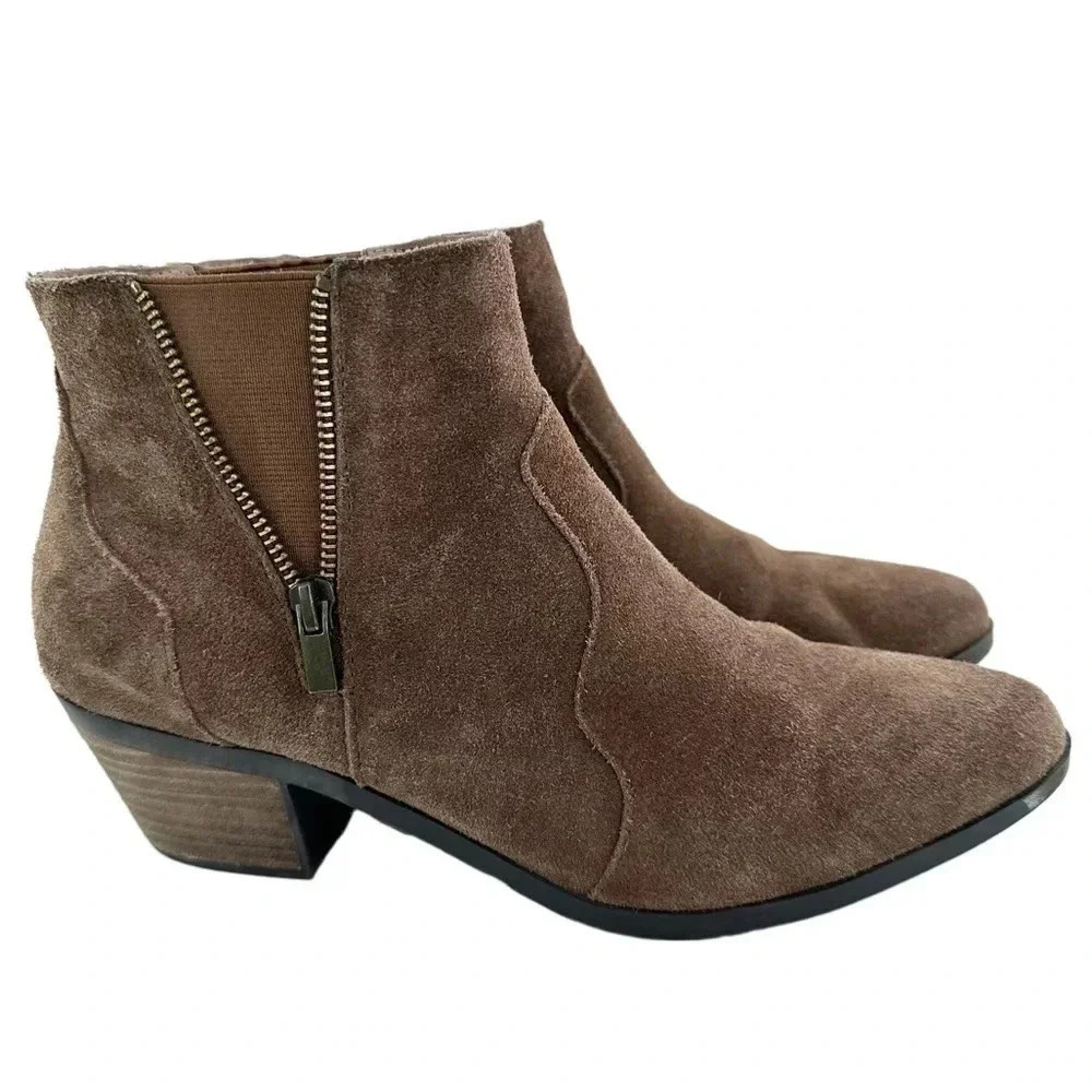 Adam tucker Trixie ankle booties 10 brown suede pull on pointy toe western boots - Picture 13 of 13